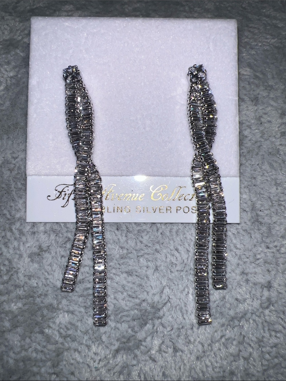 Silver Crystal Linear Drop Earrings - Silver